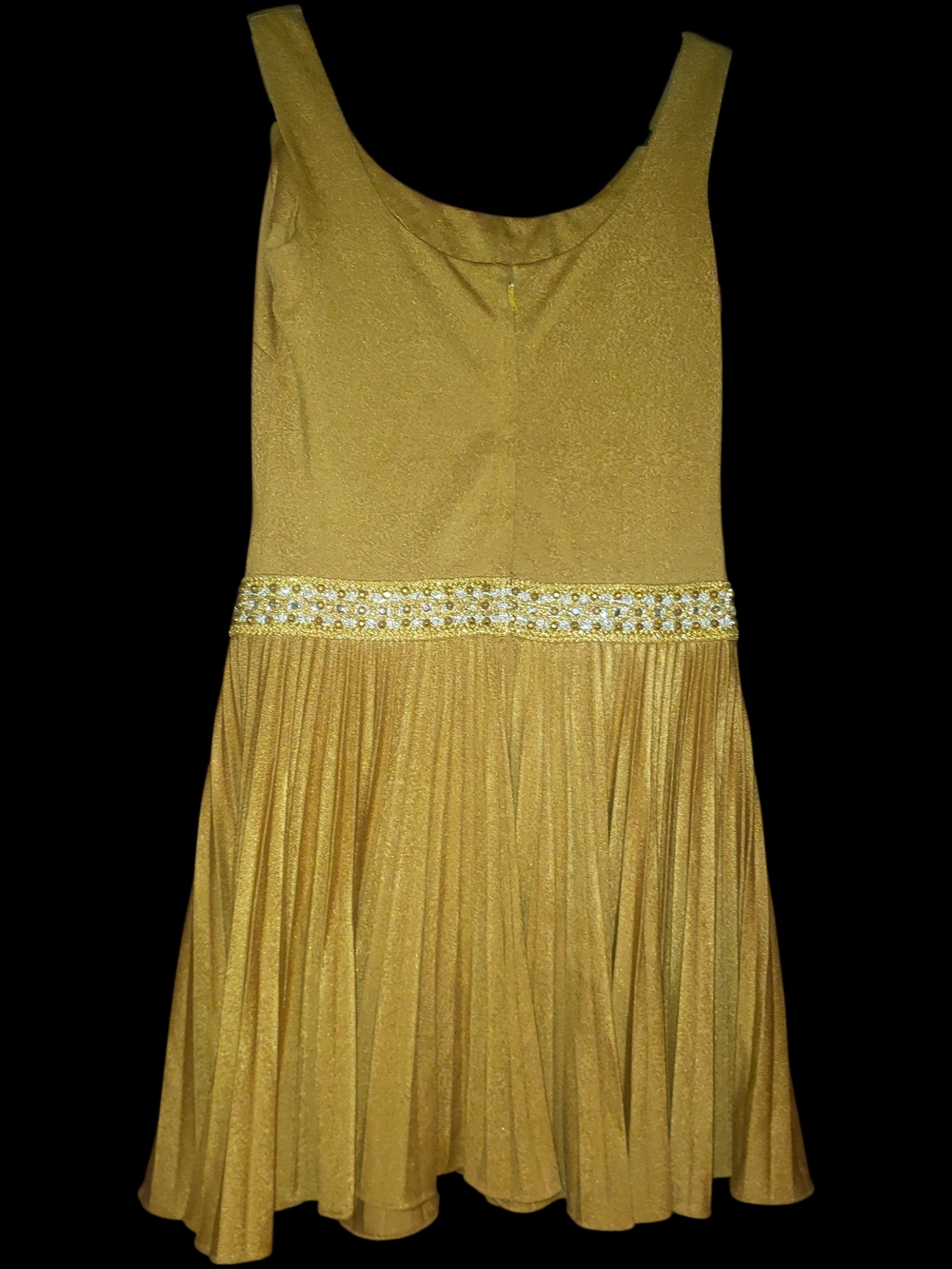 Sz Med-Lg Gold Sleeveless Pleated Prom Dress with Embellished Waist Formal Fairy - Picture 2 of 7